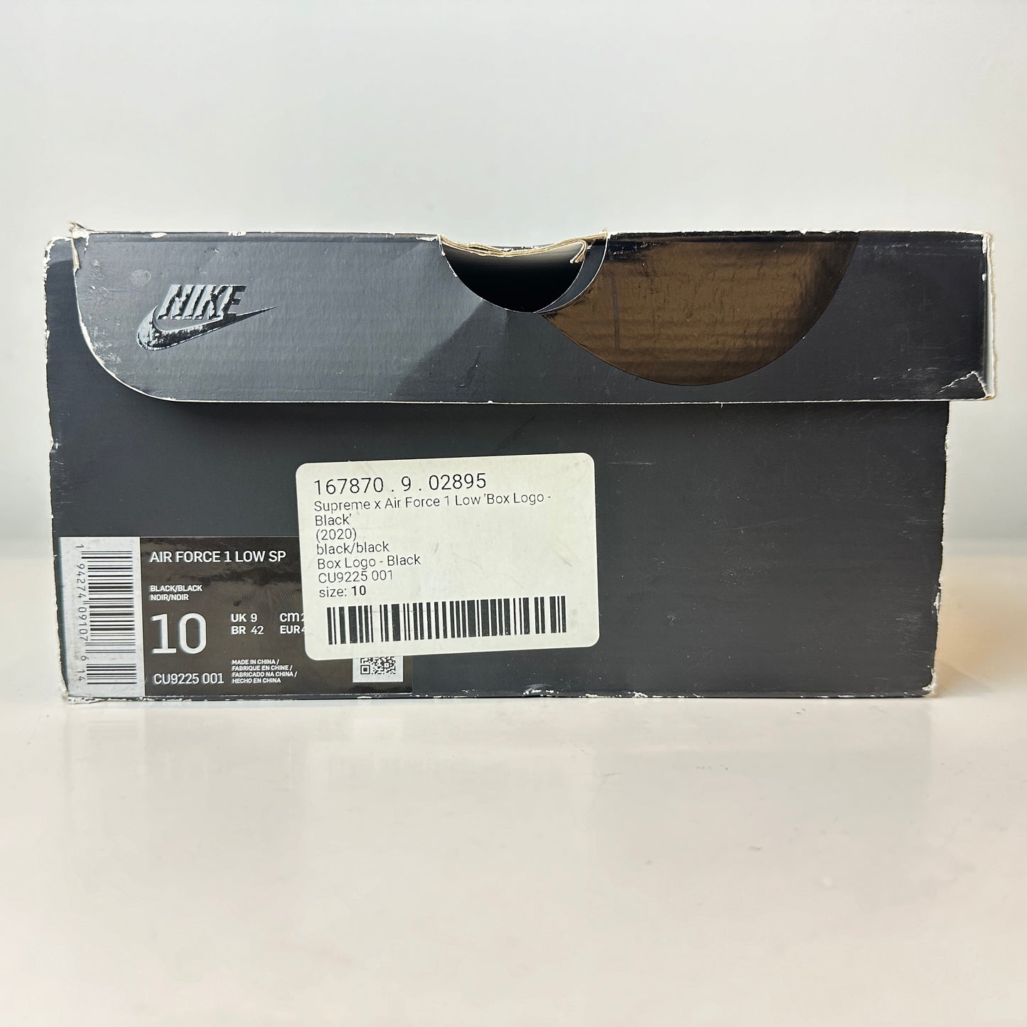 CU9225 001 Air Force 1 Low Supreme Black [USED] - 10 M (Used)