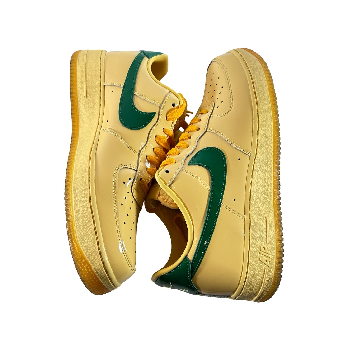 IO4489 700 Nike Air Force 1 Low Patent Leather Topaz Gold Pine Green [USED] - 12.5 M (Used)