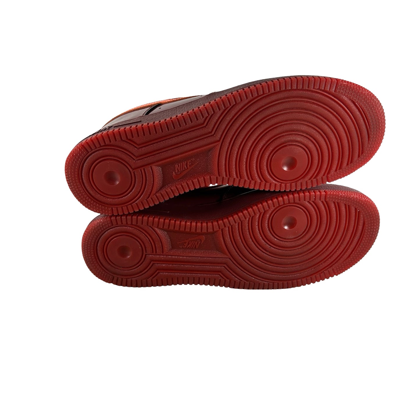 IO4489 601 Nike Air Force 1 Low Patent Leather Dark Team Red Safety Orange [USED] - 11.5 M (Used)