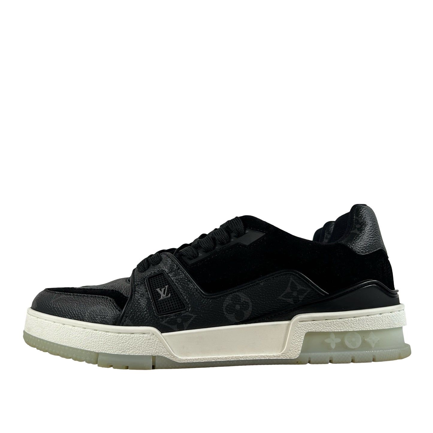 1A8PU7 Louis Vuitton Trainer Monogram Eclipse Sneakers [USED] - 6 LV (7.5 US) (Used) (No Box)