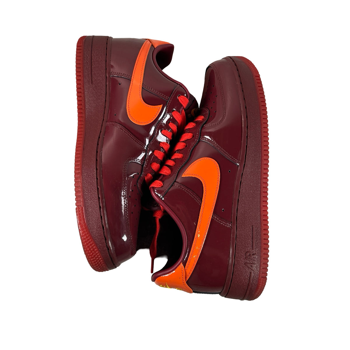 IO4489 601 Nike Air Force 1 Low Patent Leather Dark Team Red Safety Orange [USED] - 9 M (Used2)