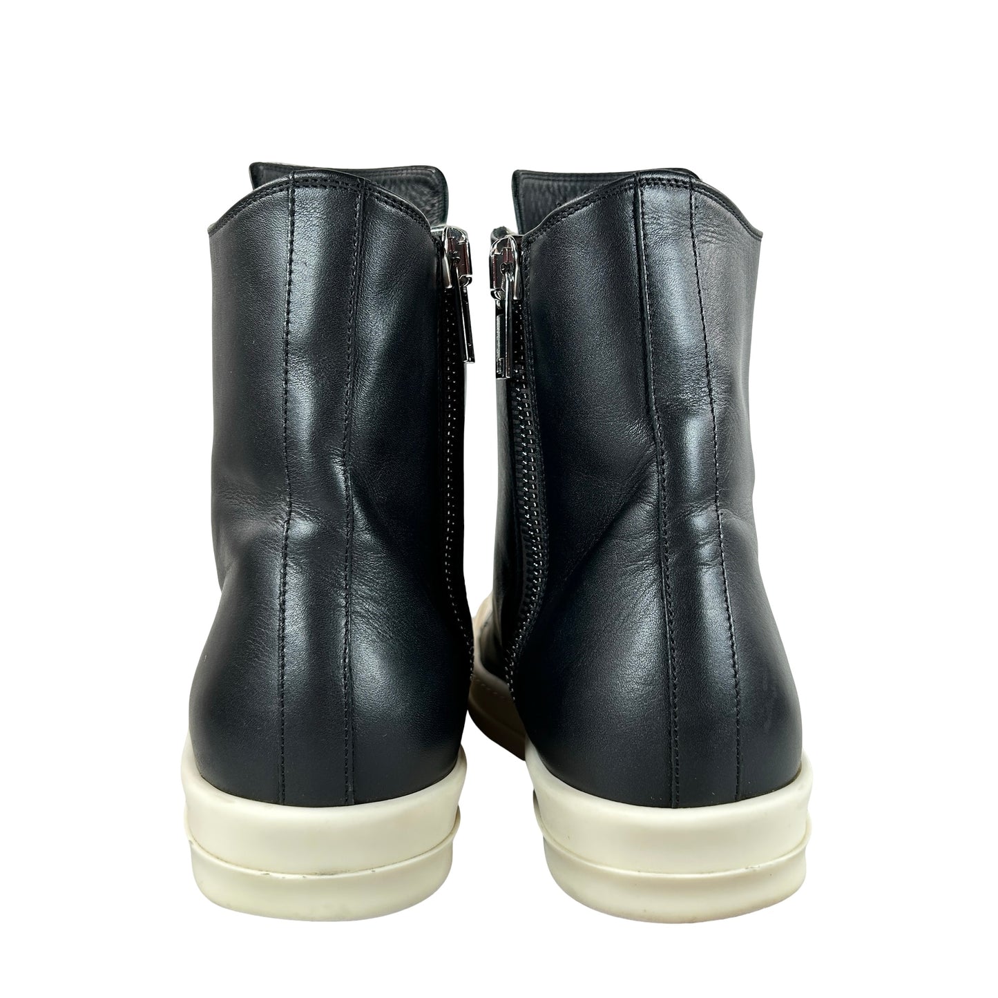 RU01B1890 Rick Owens Ramones Leather High Top Black Cream - 42 EU (Used) (No Box)