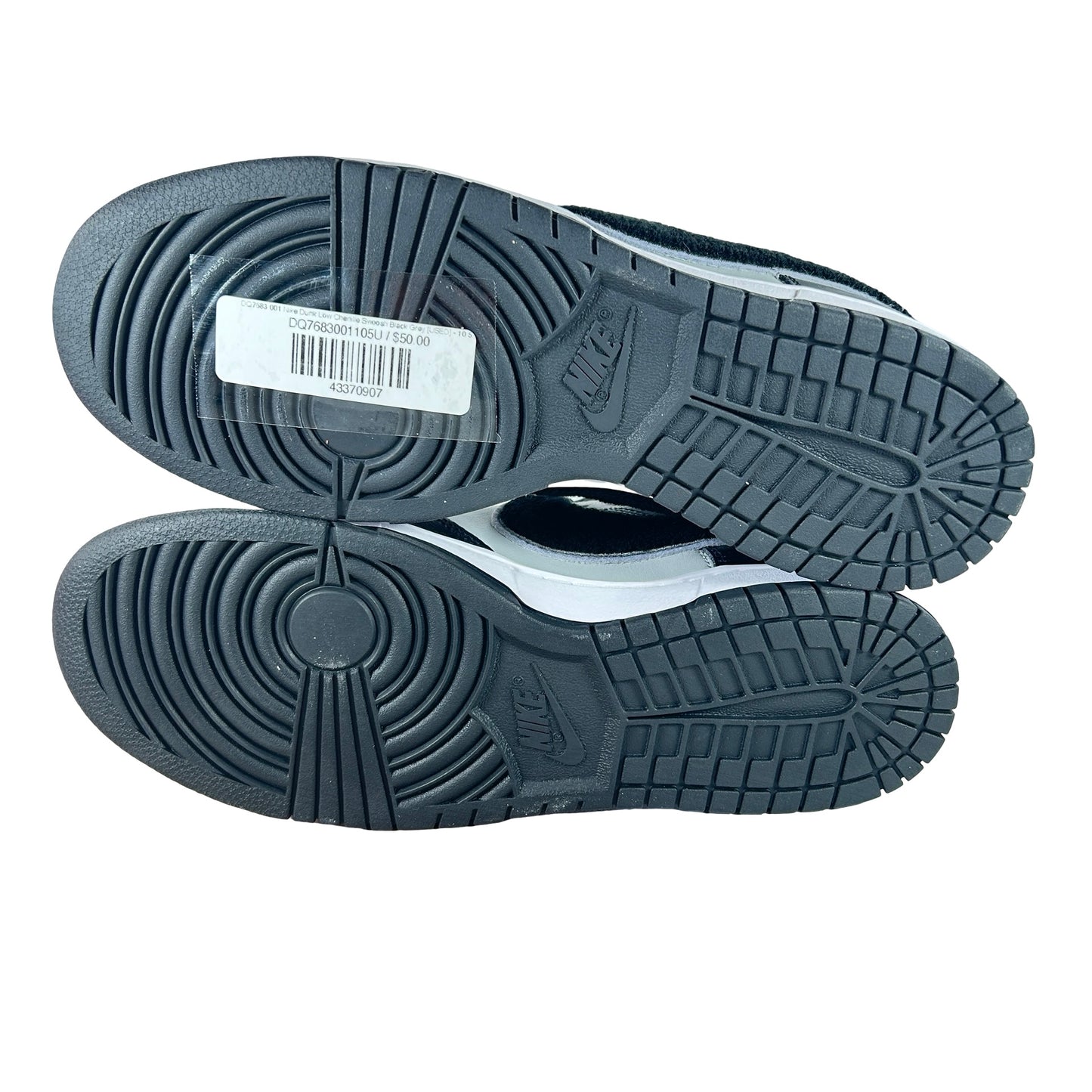 DQ7683 001 Nike Dunk Low Chenille Swoosh Black Grey [USED] - 10.5 M (Used)