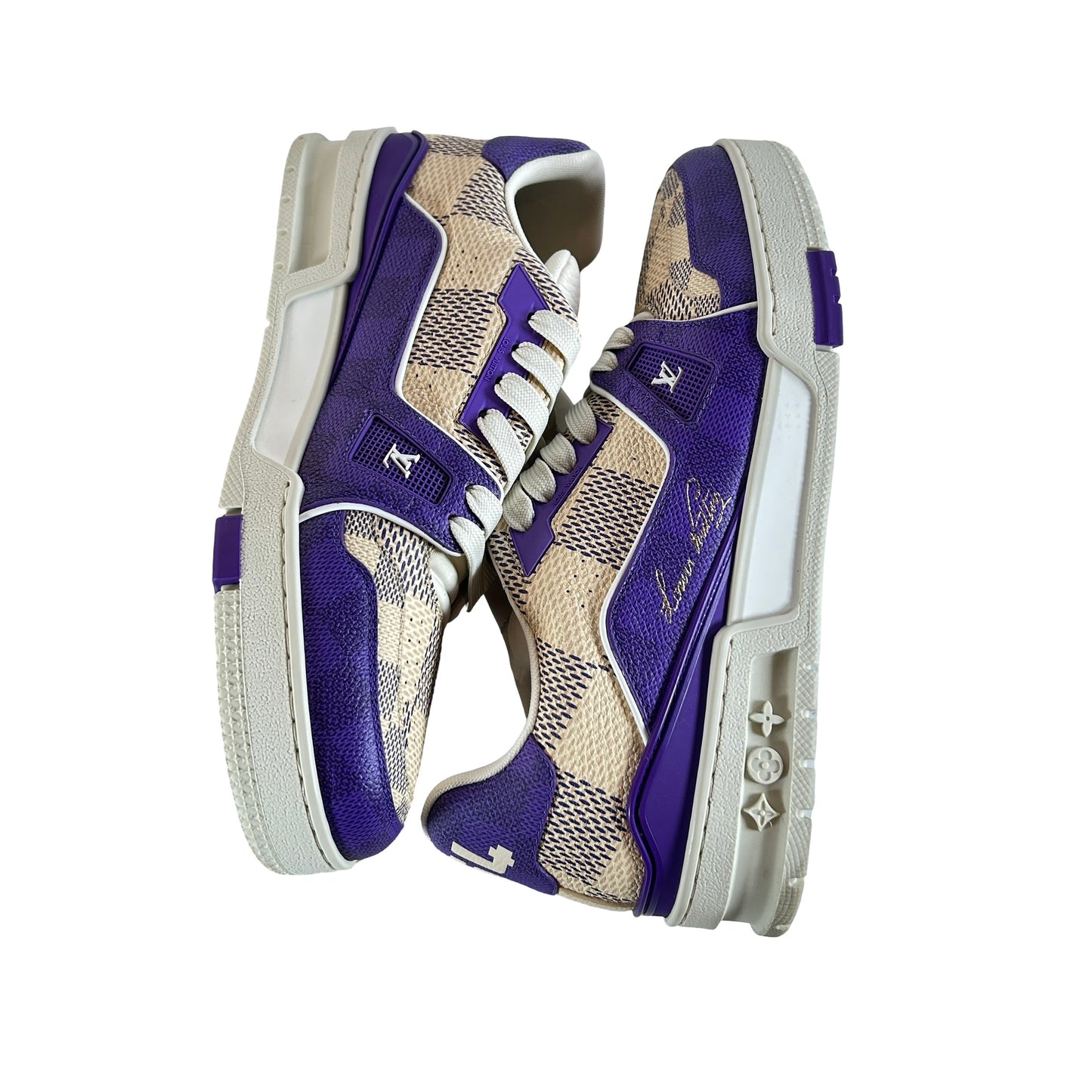 1AC579 Louis Vuitton Damier LV Trainer Purple [USED] - LV 6.5 (Used) (No Box)