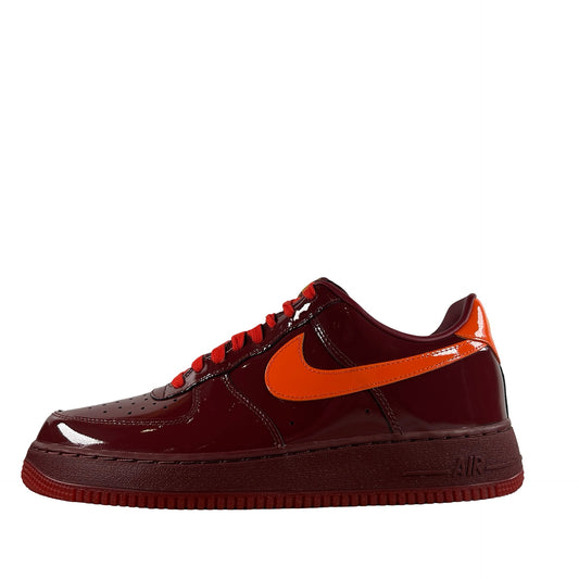 IO4489 601 Nike Air Force 1 Low Patent Leather Dark Team Red Safety Orange [USED] - 11.5 M (Used)