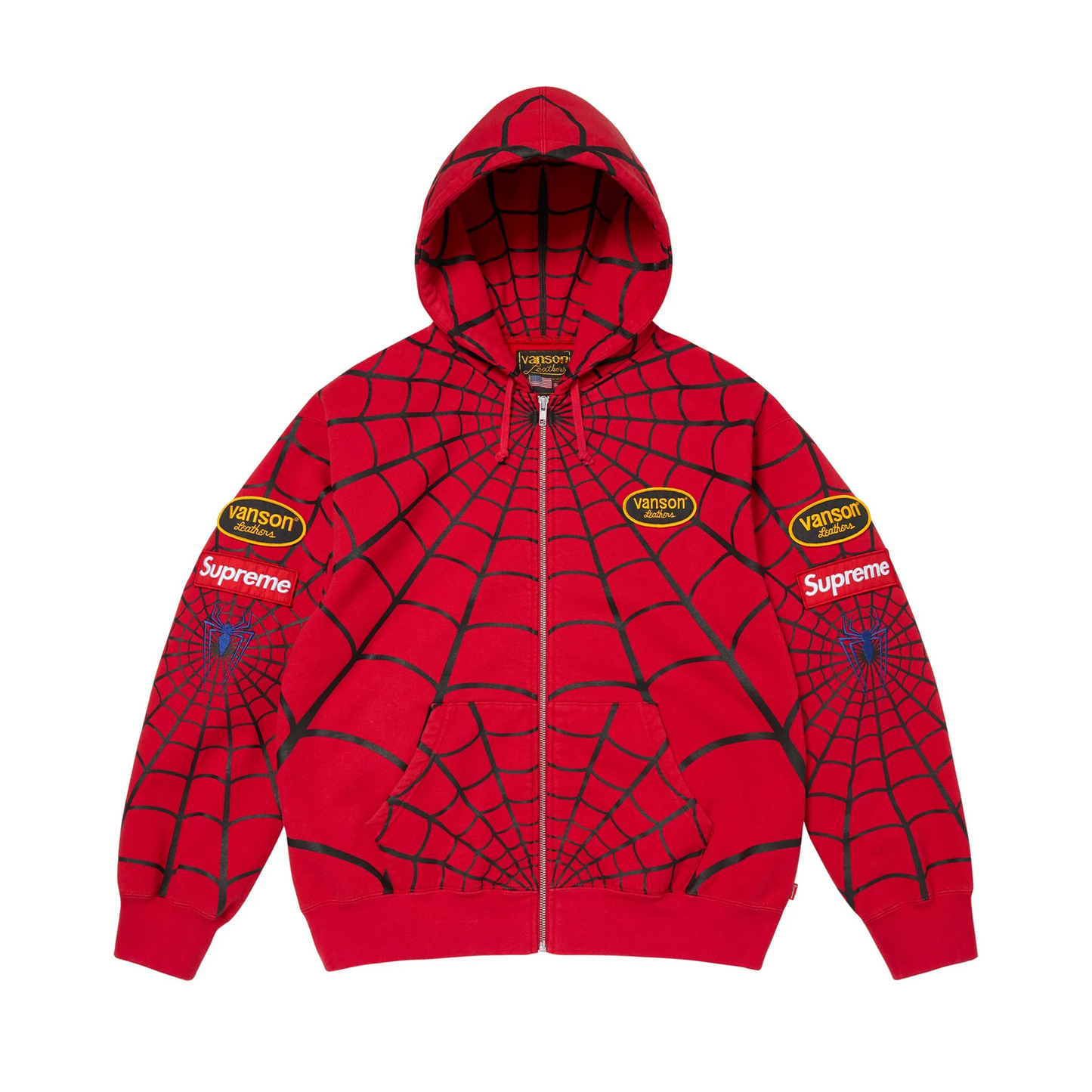 Supreme Vanson Leathers Spider-Man Zip Up Hooded Sweatshirt Red Supreme Vanson Leathers Spider-Man Zip Up Hooded Sweatshirt Red