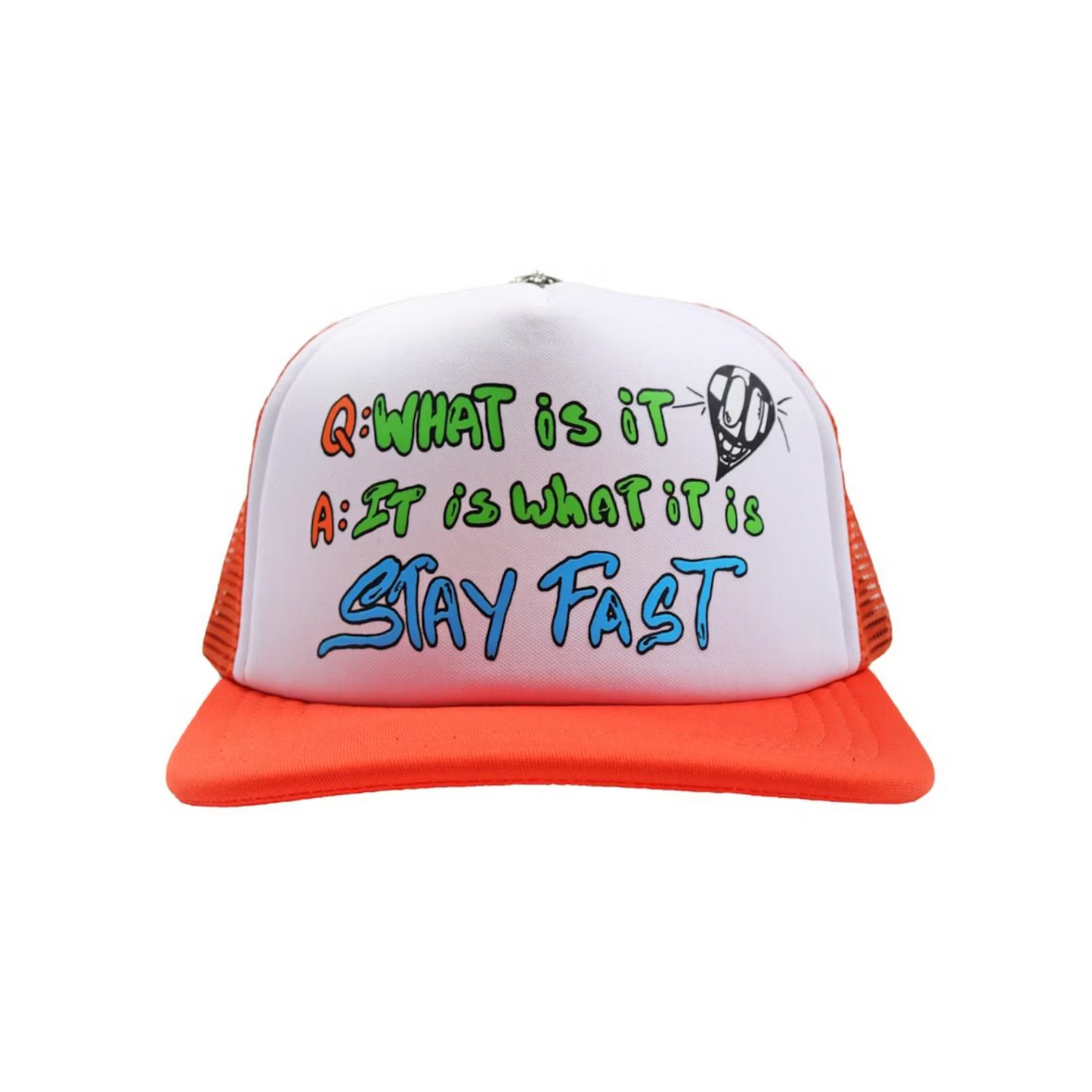 Chrome Hearts Matty Boy Sex Records It Is What It Is Trucker Hat Orange/White [USED]