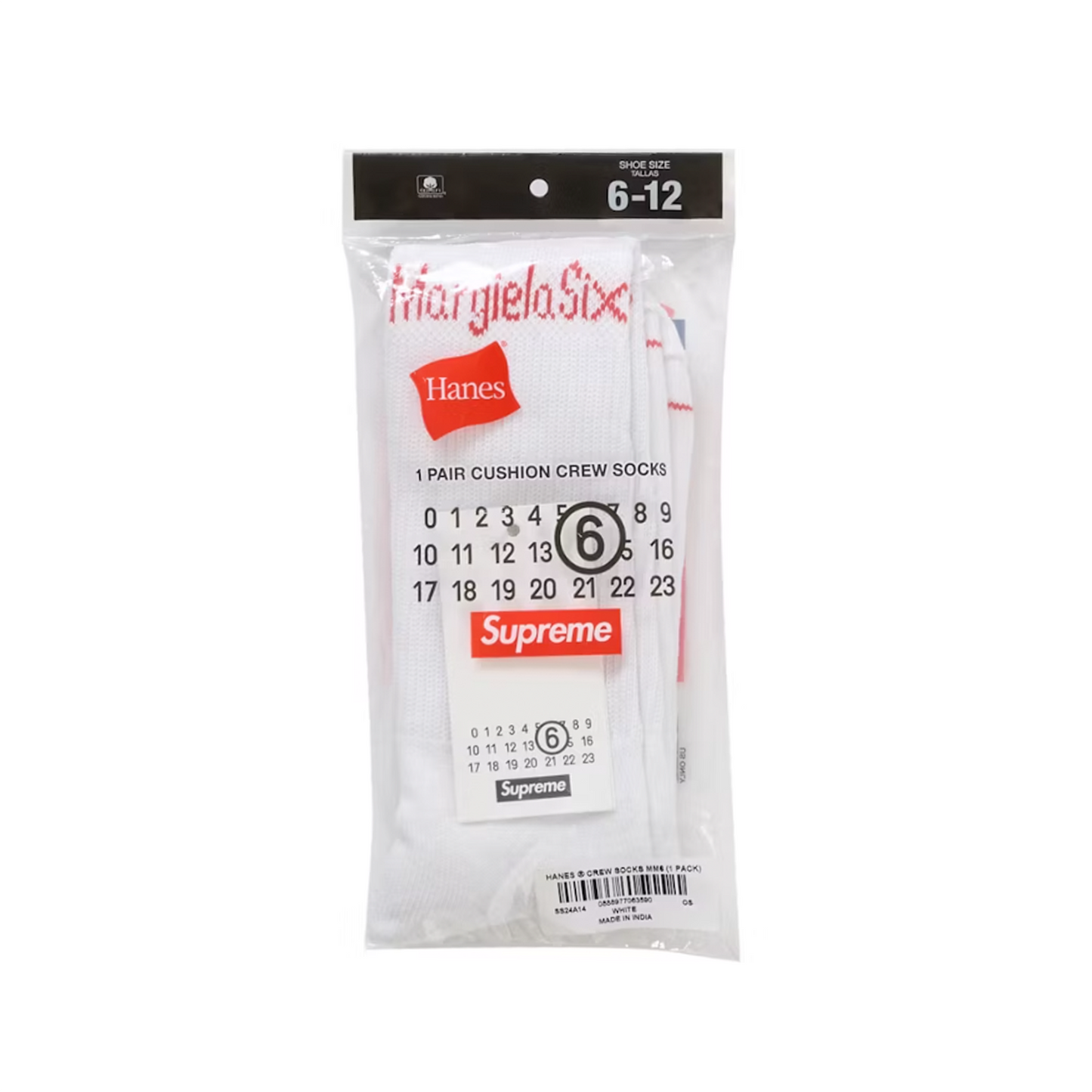 Supreme MM6 Maison Margiela Hanes Crew Socks (1 Pack) White