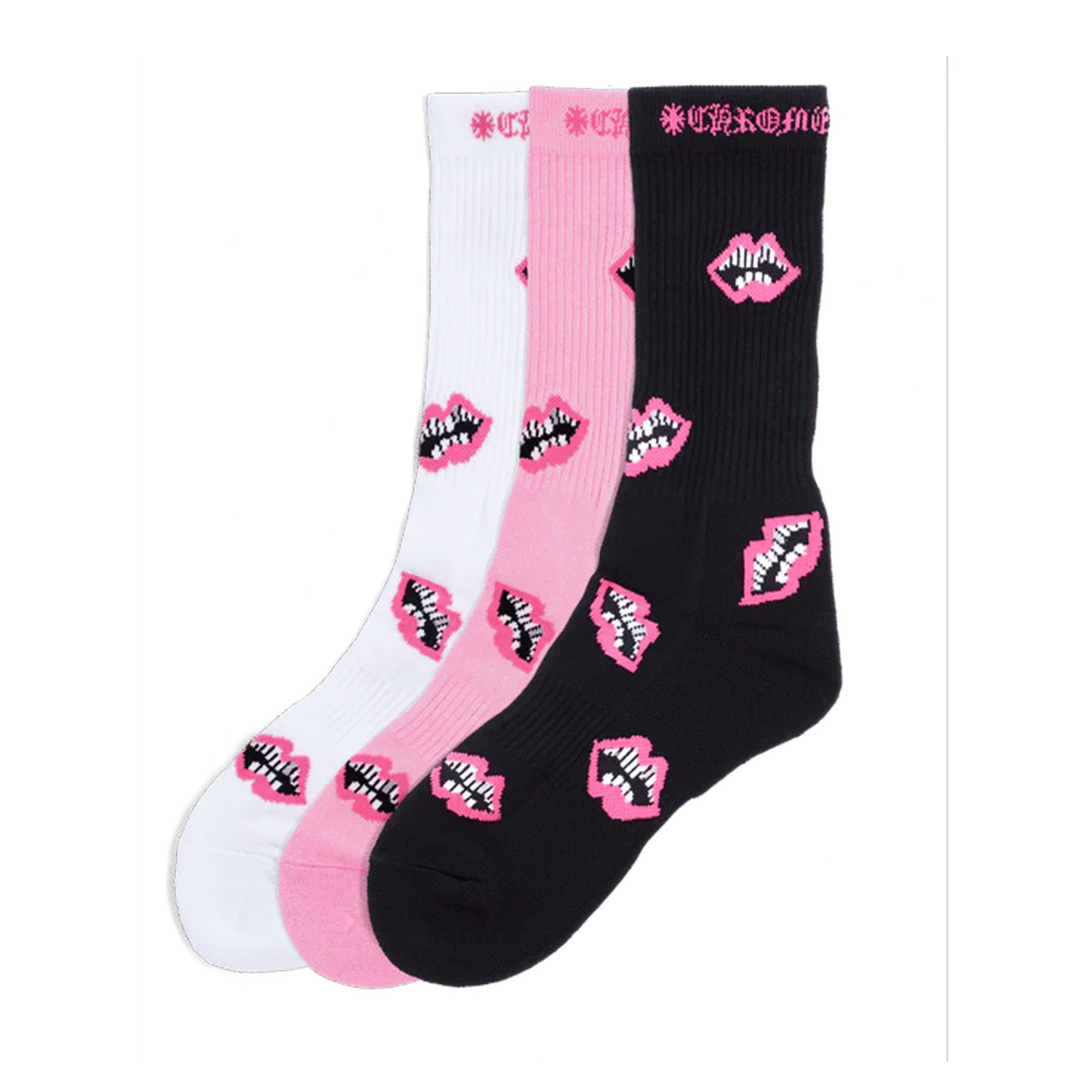 Chrome Hearts Matty Boy Chomper Black Pink White 3 Pack Socks