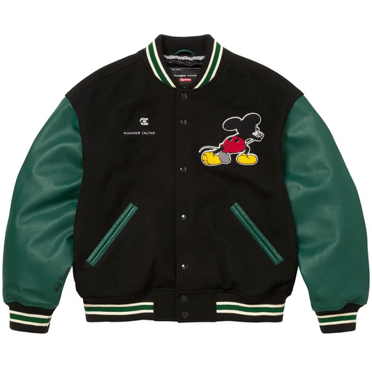 Supreme x Number (N)Ine x Mickey Mouse Varsity Jacket 'Black'
