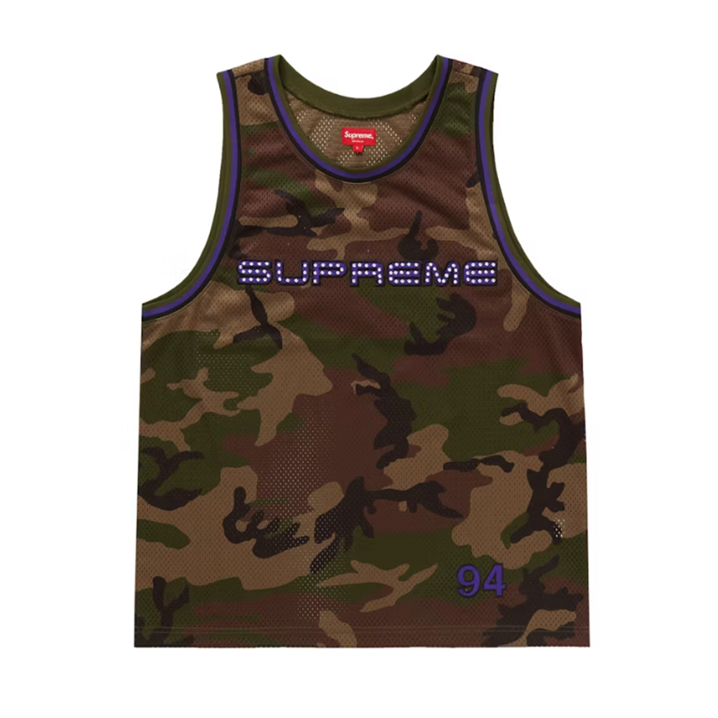 Supreme Rhinestone Basketball Jersey Woodland Camo