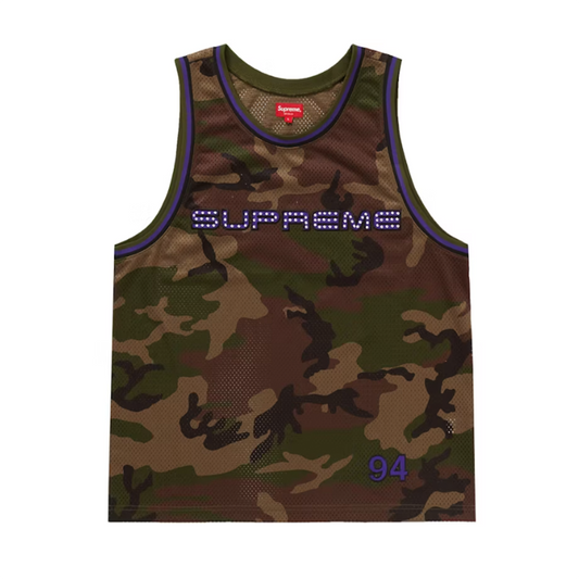 Supreme Rhinestone Basketball Jersey Woodland Camo