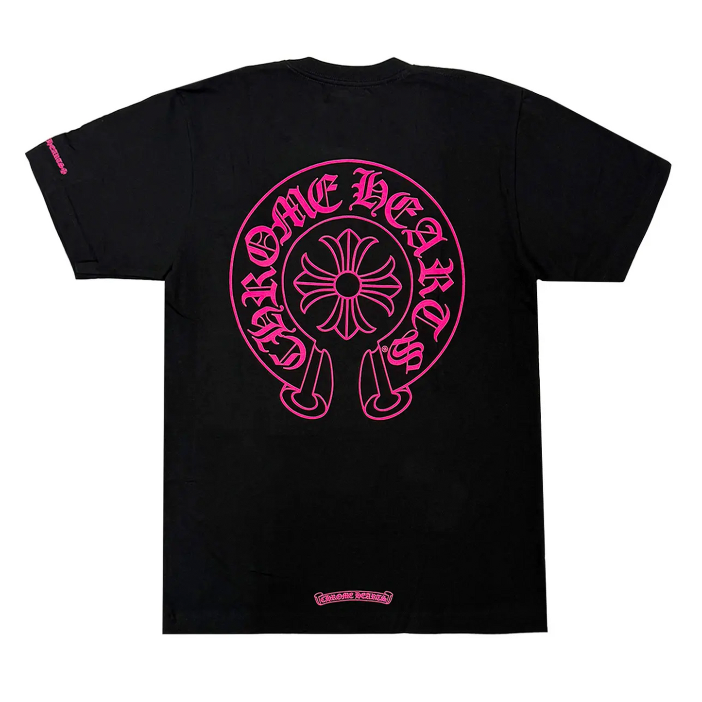 Chrome Hearts Pink Horseshoe Logo Short Sleeve Tee Black
