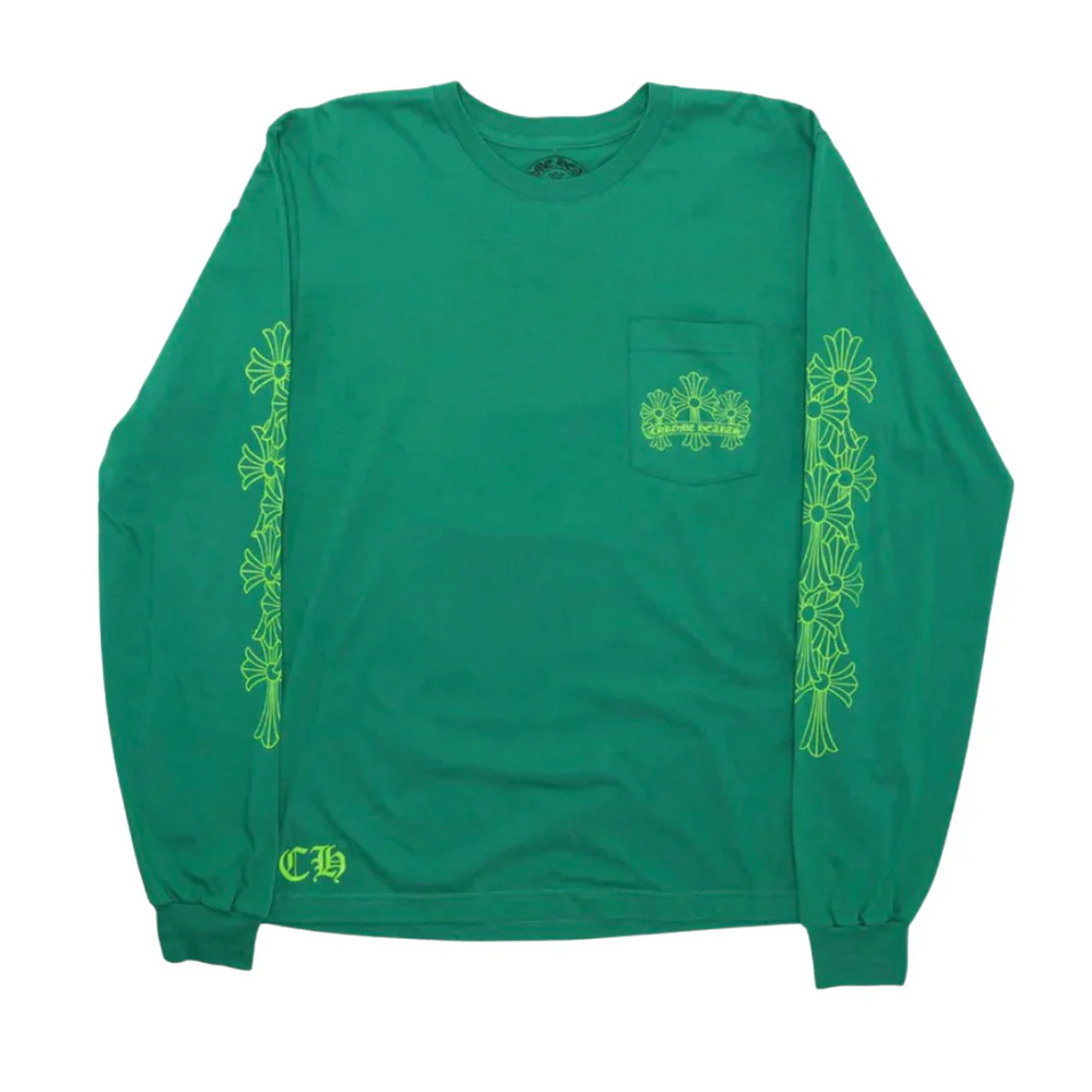 Chrome Hearts Cemetery Cross Long Sleeve Kelly Green/Glo Green