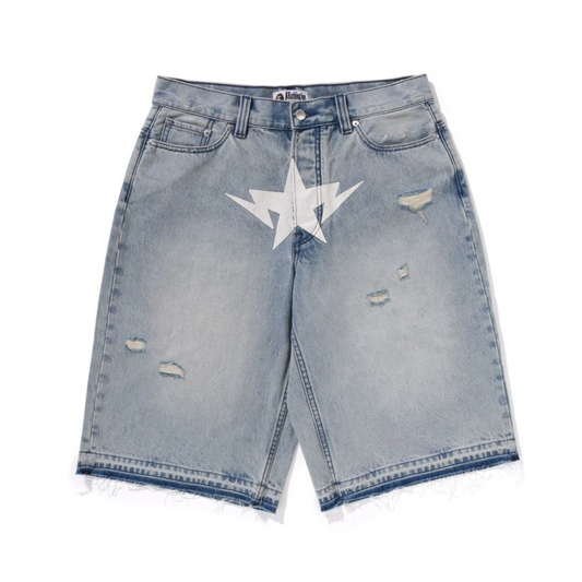 Bape A Bathing Ape Destroyed Sta Relaxed Fit Denim Shorts Pants [USED] - L (Used)