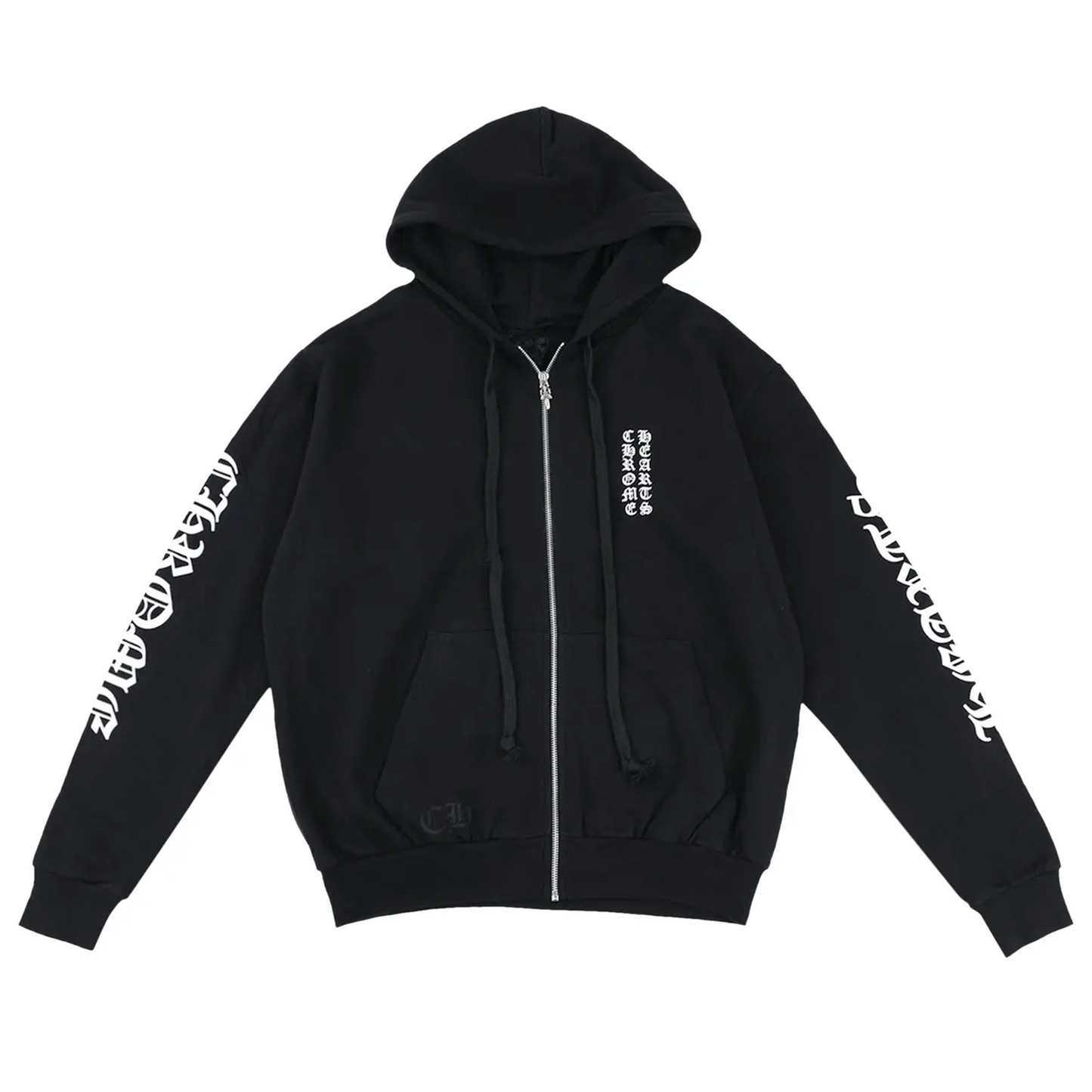 Chrome Hearts Letters Sleeve Fleece Zip Up Hoodie 'Black/White'