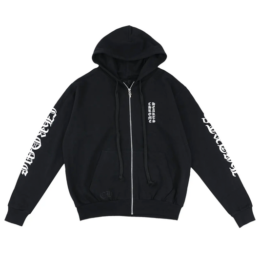Chrome Hearts Letters Sleeve Fleece Zip Up Hoodie 'Black/White'