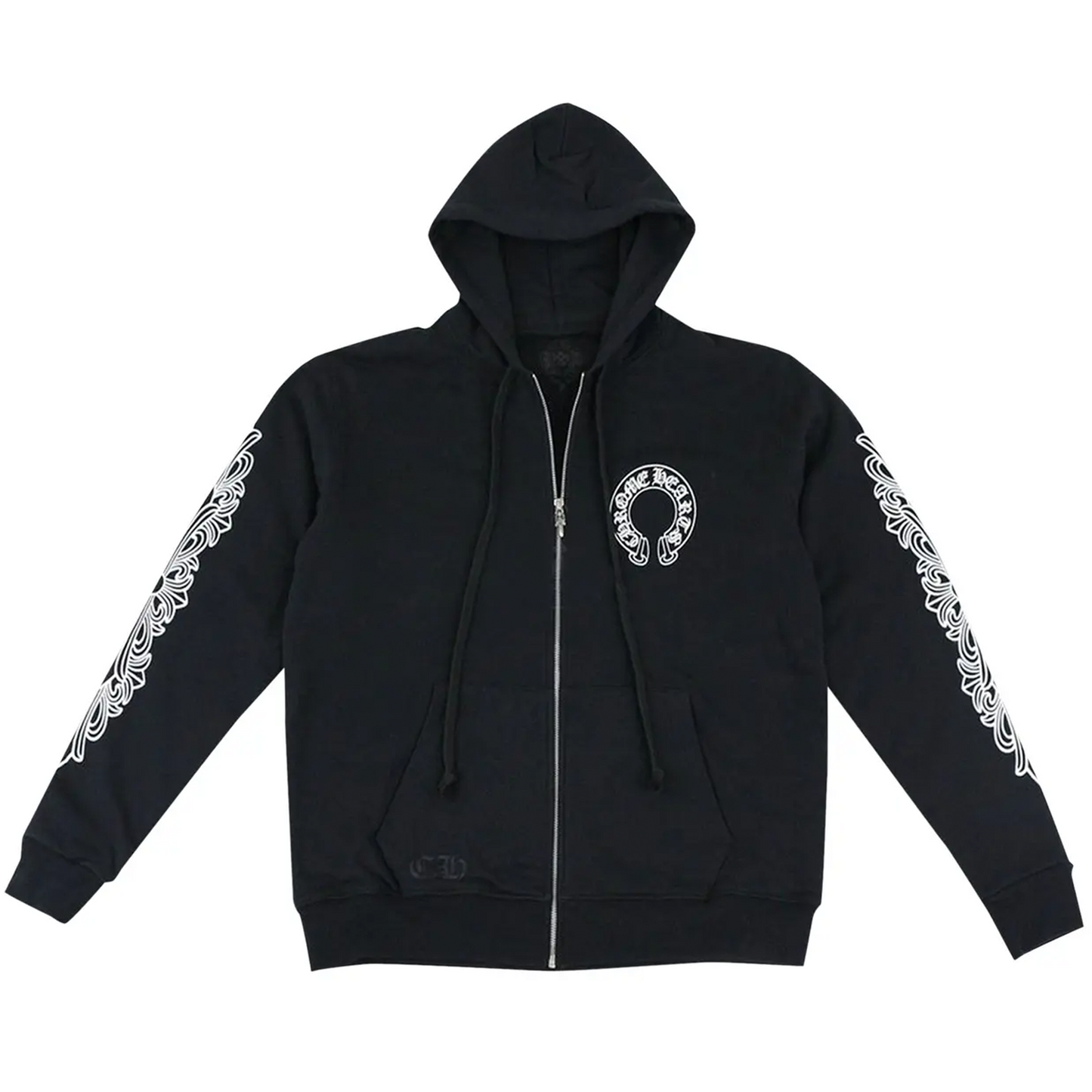 Chrome Hearts Horseshoe Floral Cross Sleeve Zip Up Hoodie Black/White [USED] - XL (Used)