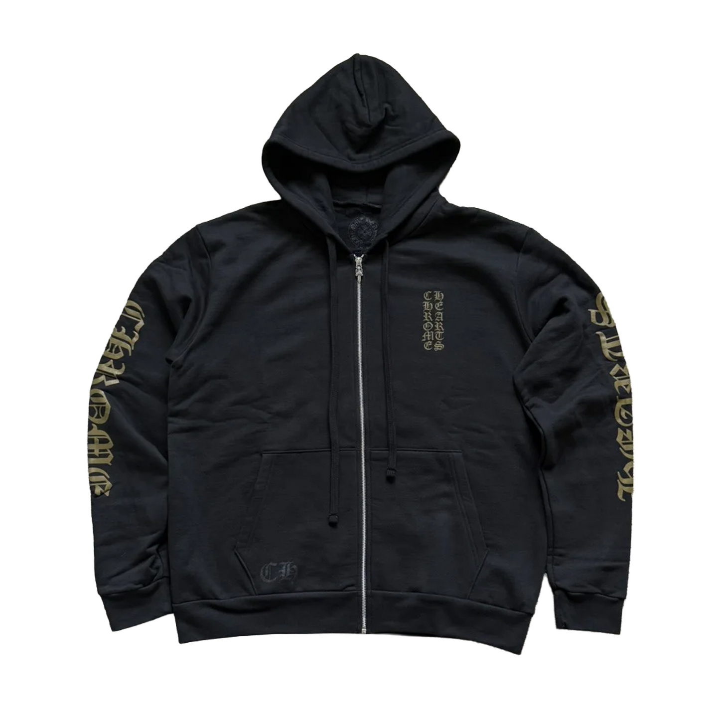 Chrome Hearts Vertical Logo Zip Up Hoodie Black Army Green