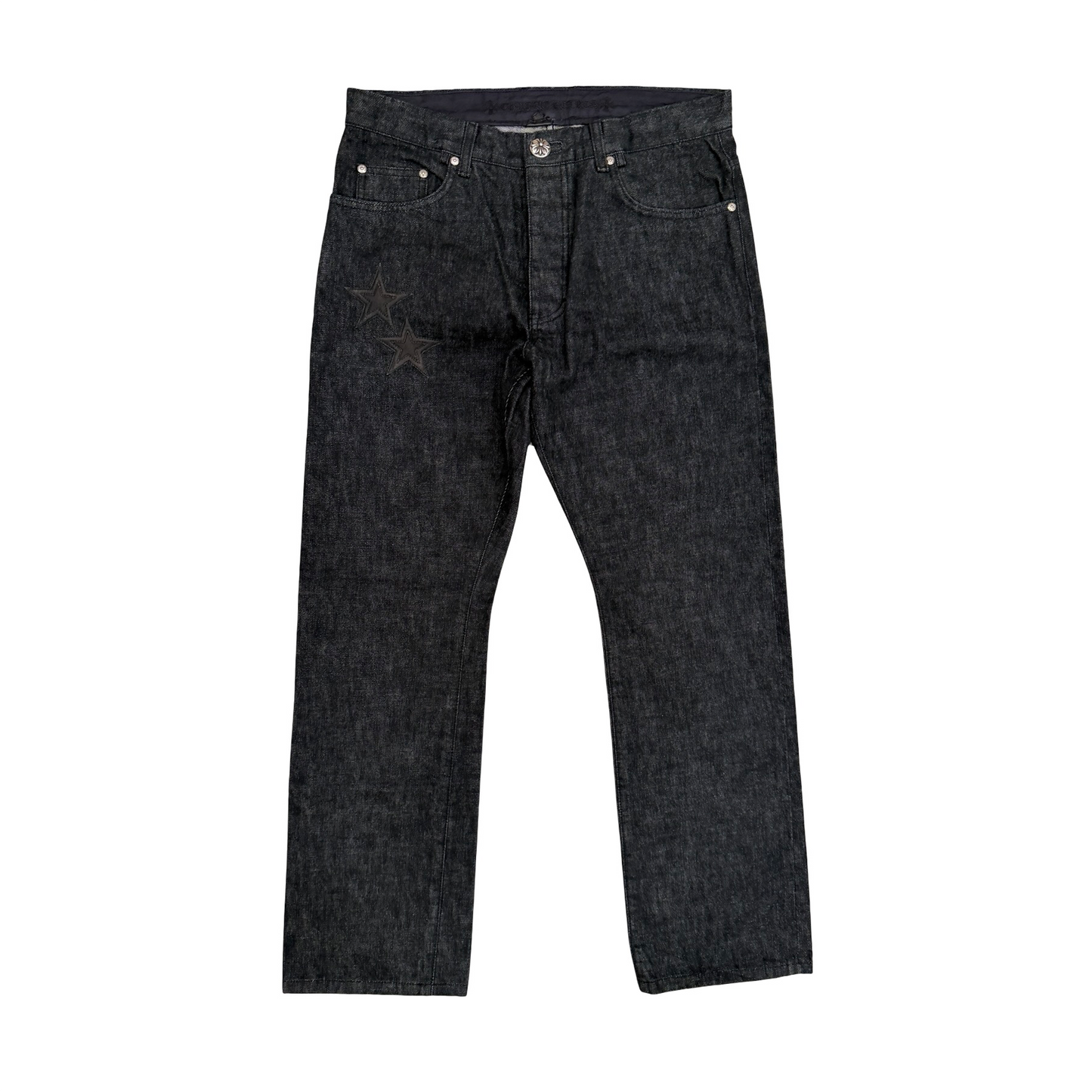 Chrome Hearts Black Leather Star Patch Denim