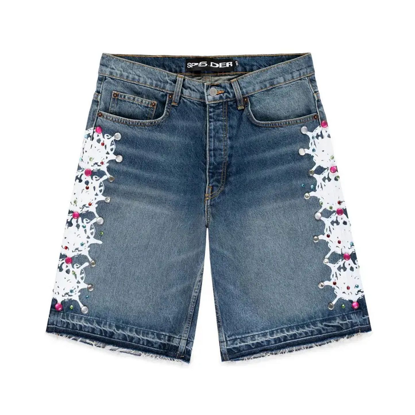 Sp5der Rhinestone Denim Short