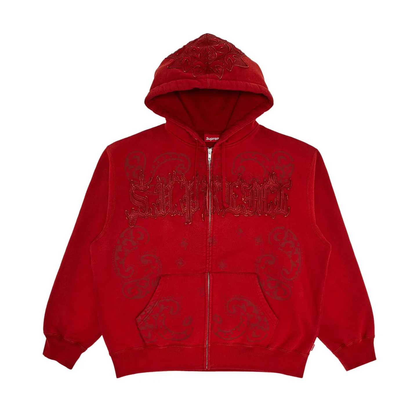 Supreme Leather Applique Zip Up Hooded Sweatshirt Burnt Red