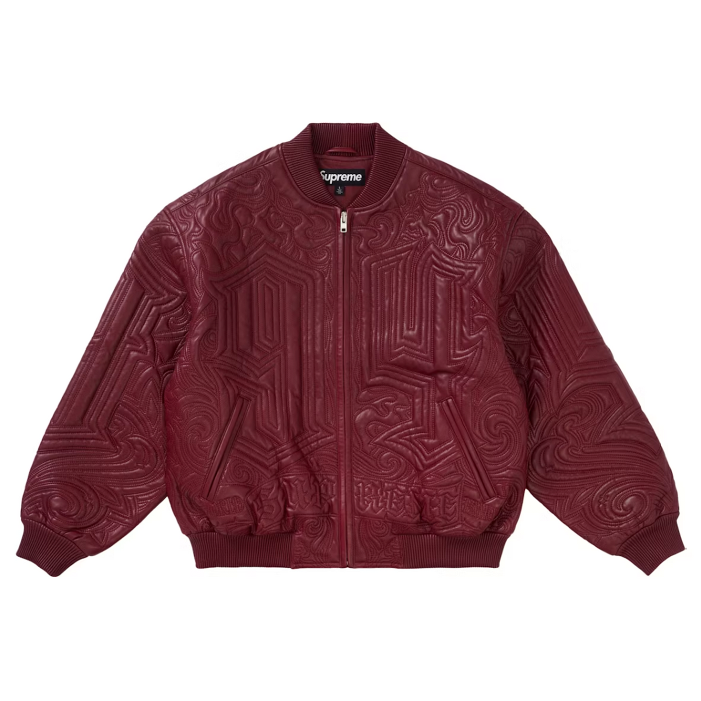 Supreme Mister Cartoon Embroidered Leather Jacket Burgundy [USED] - L (Used)