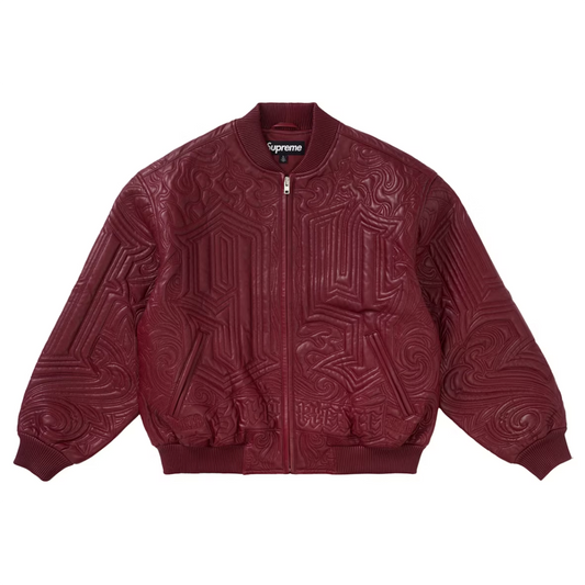 Supreme Mister Cartoon Embroidered Leather Jacket Burgundy [USED] - L (Used)