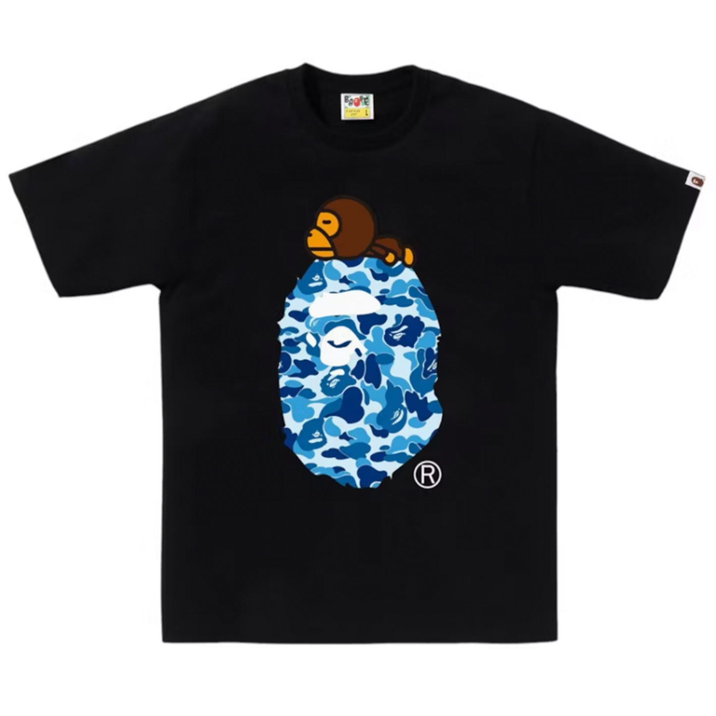 BAPE ABC Camo Milo On Big Ape Tee (SS25) Black/Blue [USED] - 2XL (Used)