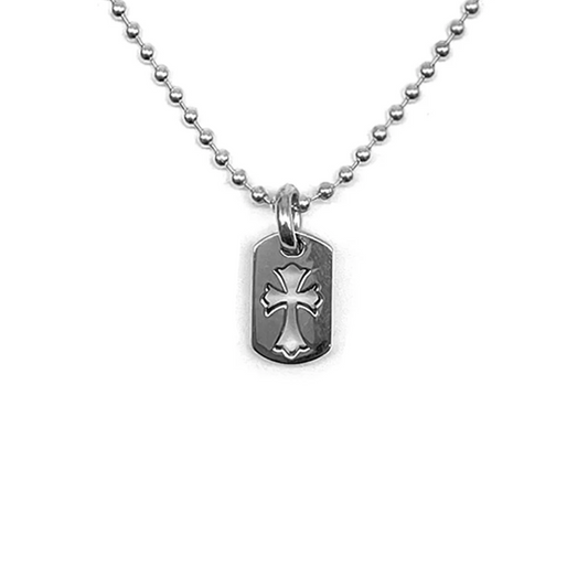Chrome Hearts Silver Cross Dogtag Necklace 75cm