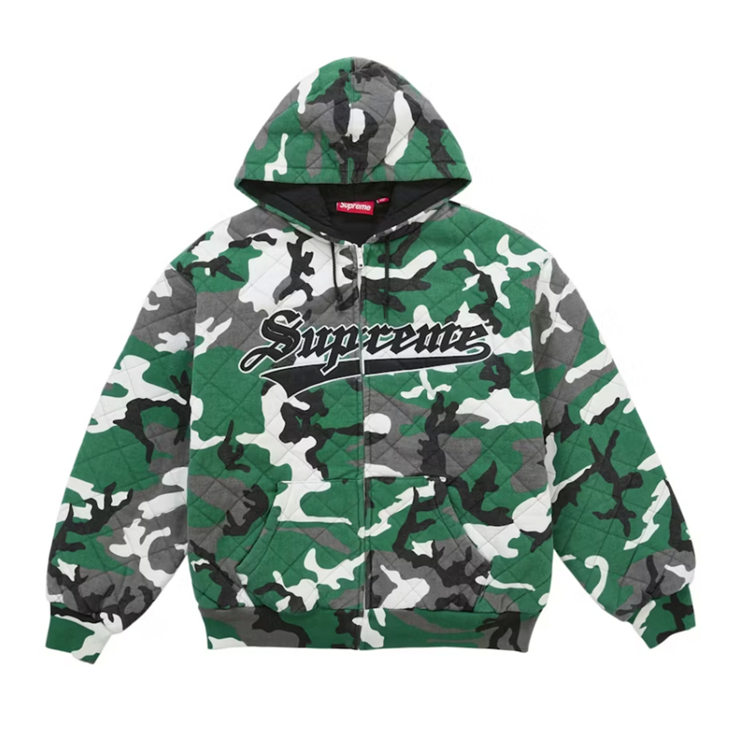 Supreme Quilted Zip Up Hooded Sweatshirt Green Camo [USED] - L (Used)