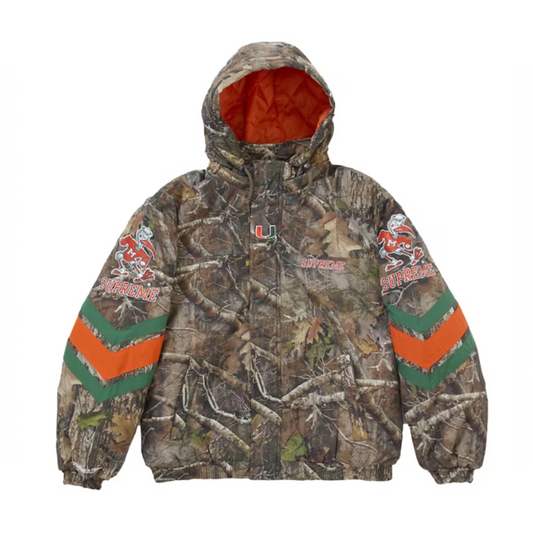 Supreme Mitchell & Ness NCAA Hooded Stadium Jacket Woodland Camo