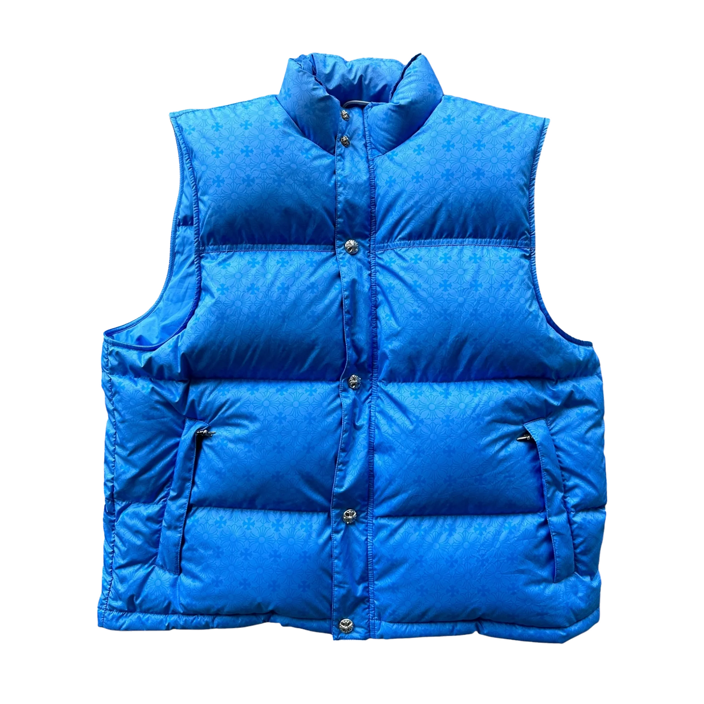 Chrome Hearts Blue Cross Jacquard Puffer Vest [USED] - XL (Used)