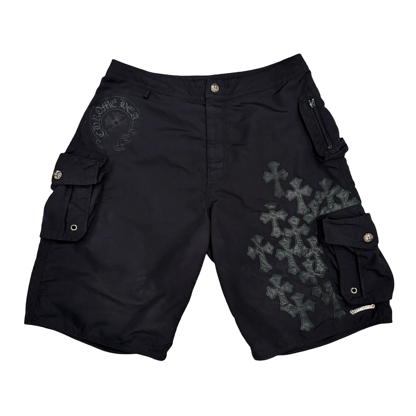Chrome Hearts Multi Cross Patch Black Nylon Cargo Shorts [USED] - 31 (Used)