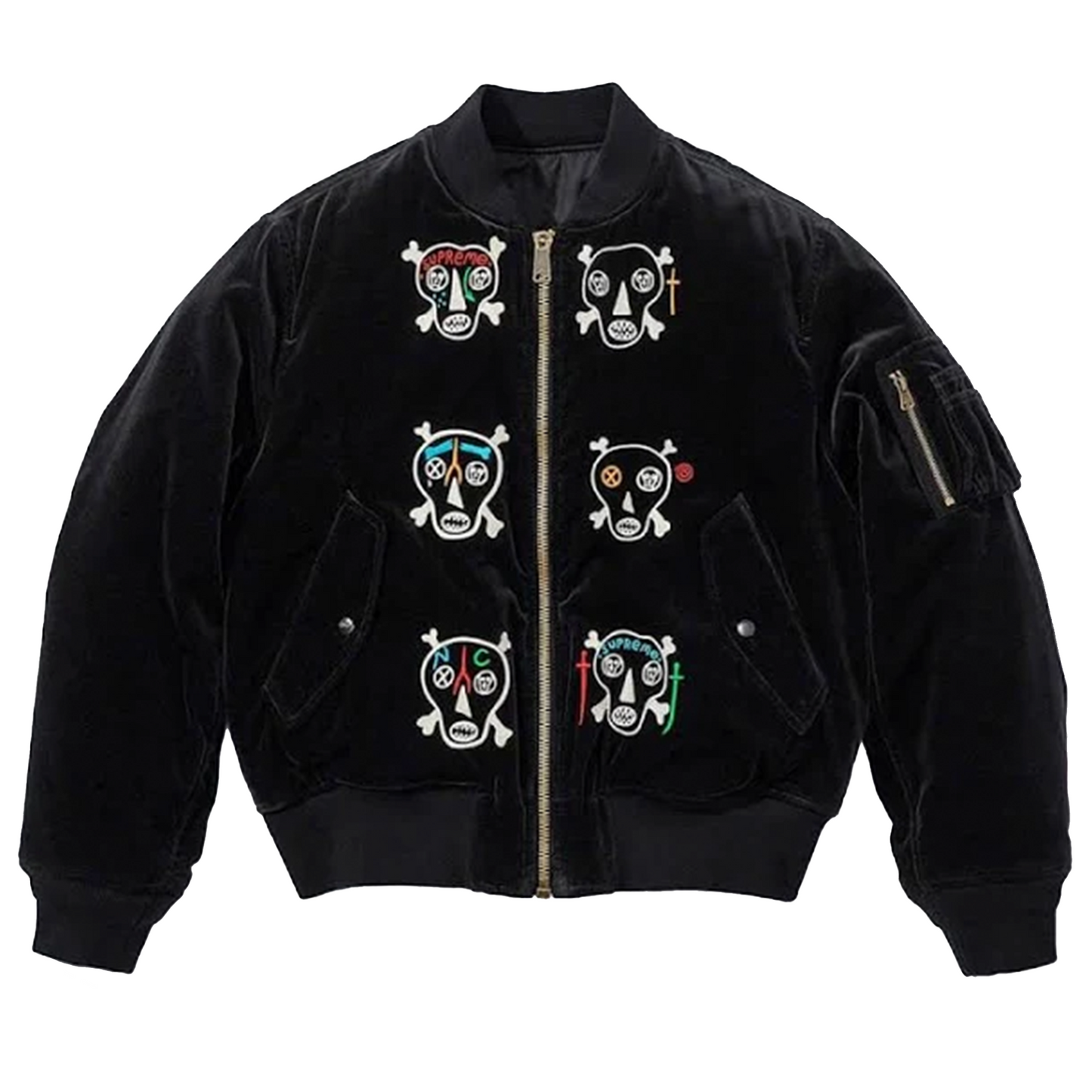 Supreme Clayton Patterson Skulls Embroidered Velvet MA-1 Black [USED] - M (Used)