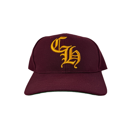 Chrome Hearts Burgundy Gold 6 Panel Baseball Cap [USED]
