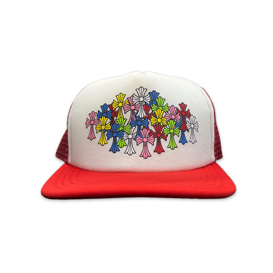 Chrome Hearts Multi Color Crosses Trucker Hat Red