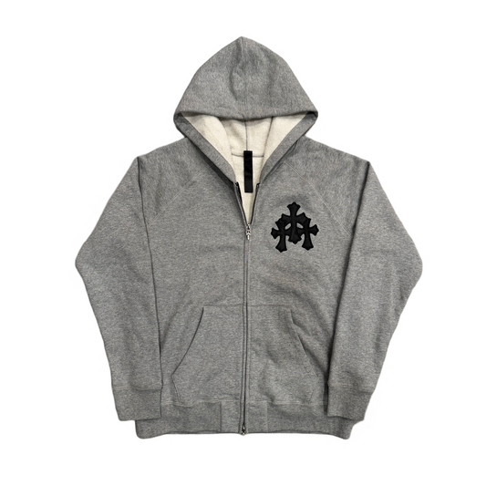 Chrome Hearts Triple Black Cross Patch Zip Up Hoodie [USED] - M (Used)