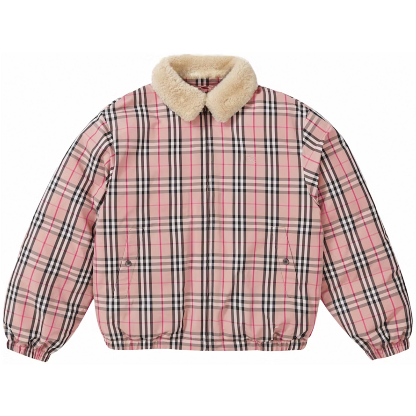 Supreme Burberry Shearling Collar Down Puffer Jacket Pink