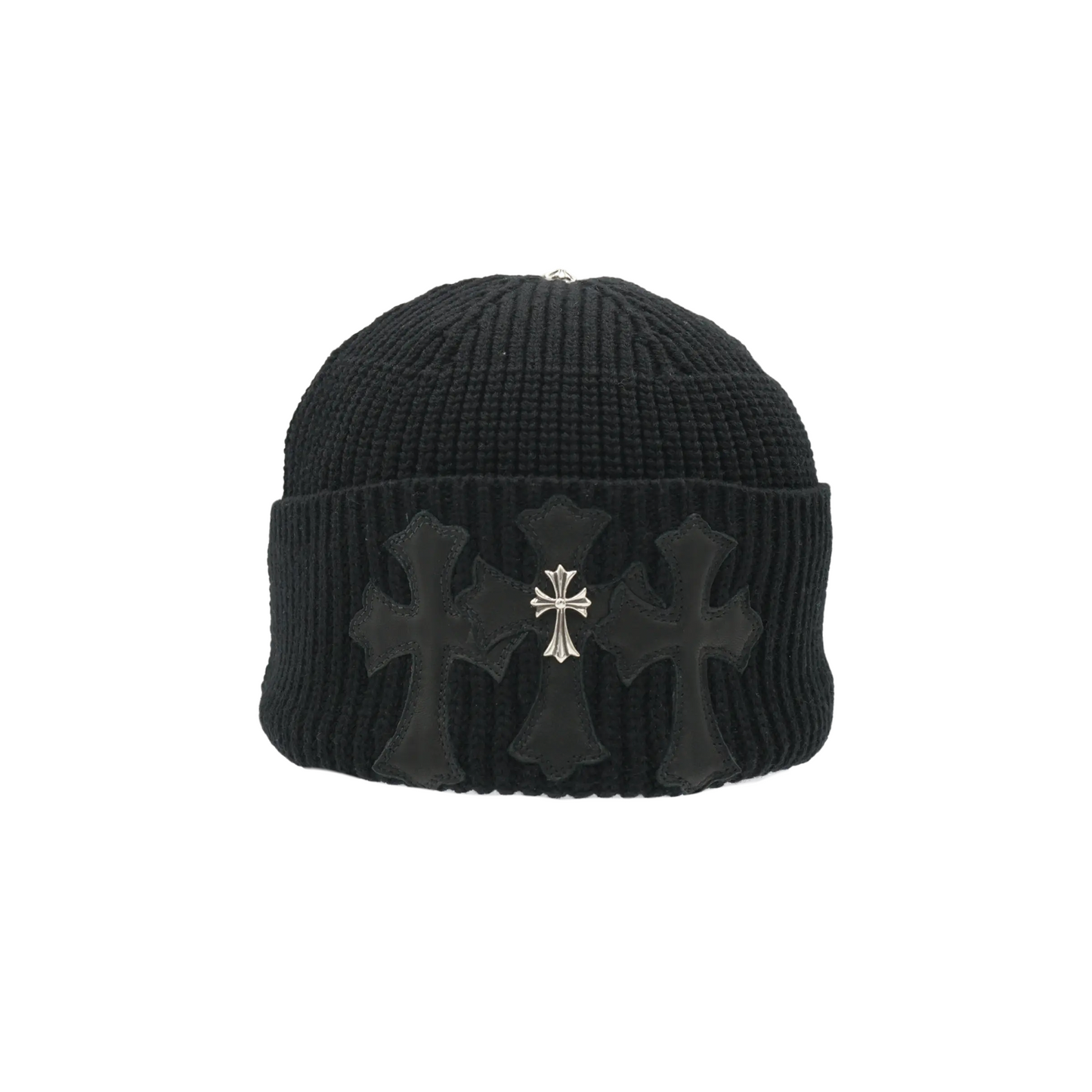 Chrome Hearts Triple Leather Cross With Silver Cross Beanie