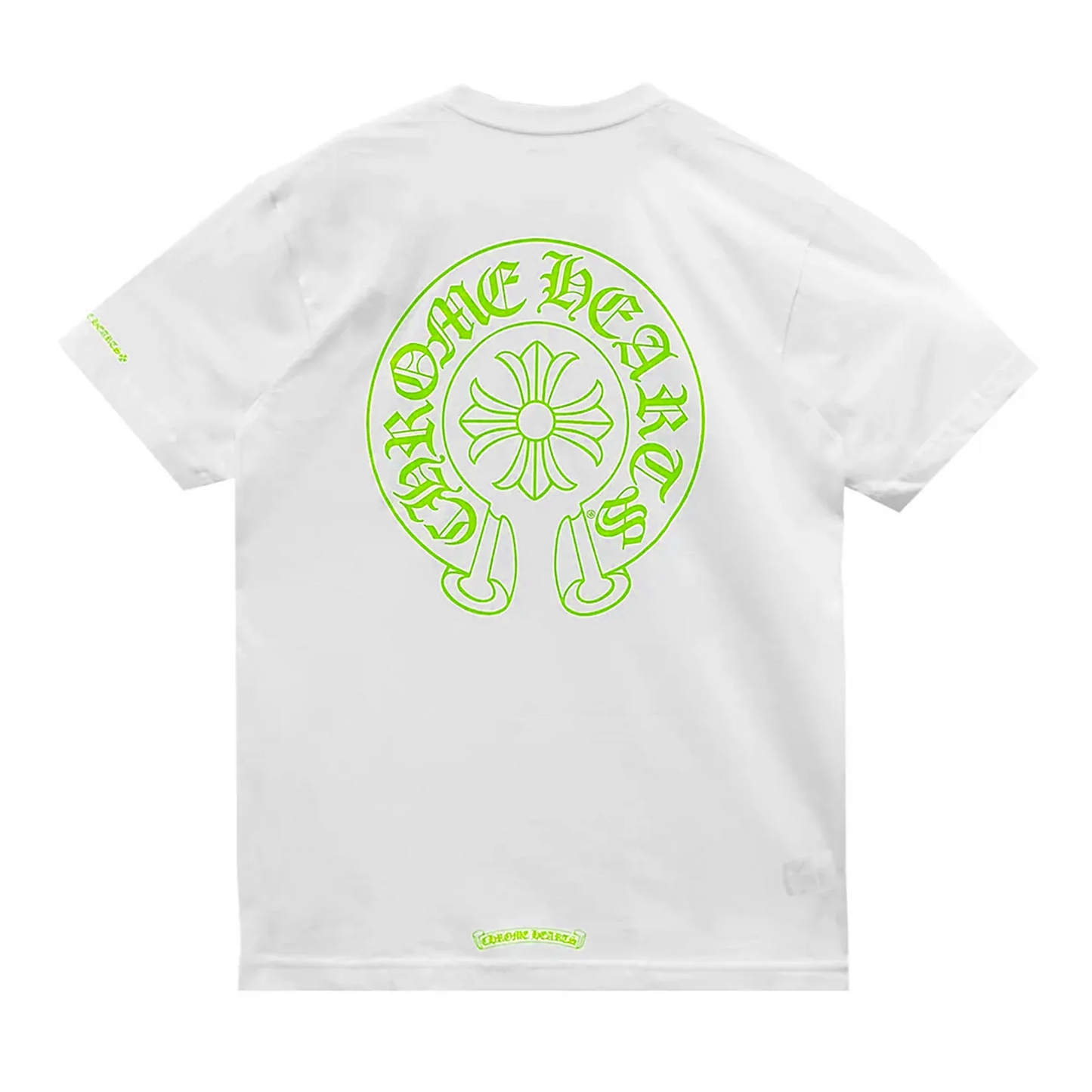Chrome Hearts Neon Green Horseshoe Logo Pocket Short Sleeve Tee White