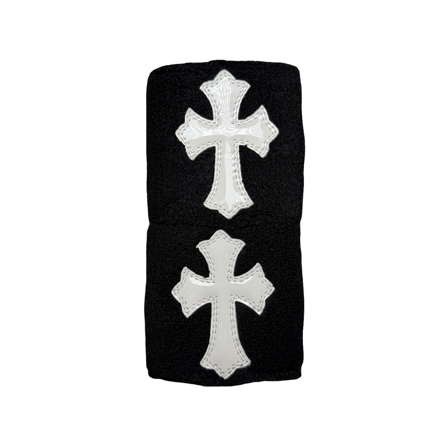 Chrome Hearts Patent Leather Cross Patch Sweatband Set Black White