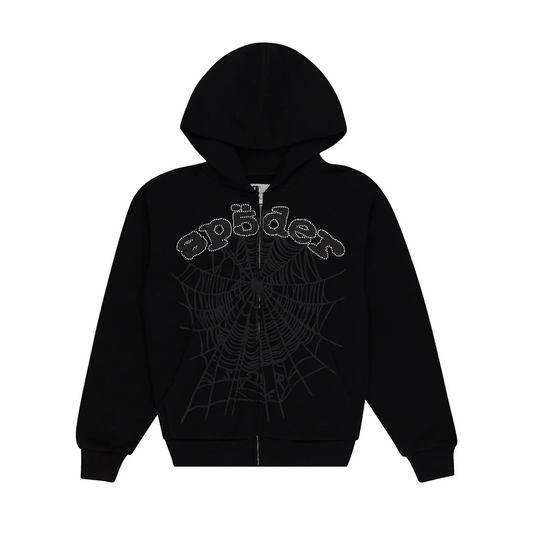 Sp5der OG Web V2 Rhinestone Zip Up Black