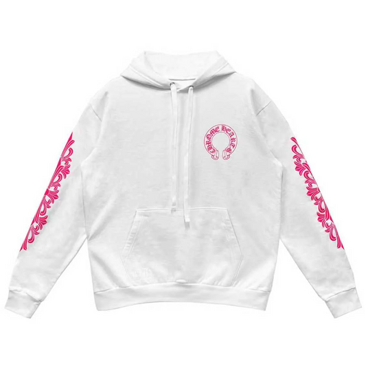 Chrome Hearts Pink Horseshoe Floral Sleeve Pullover Hoodie