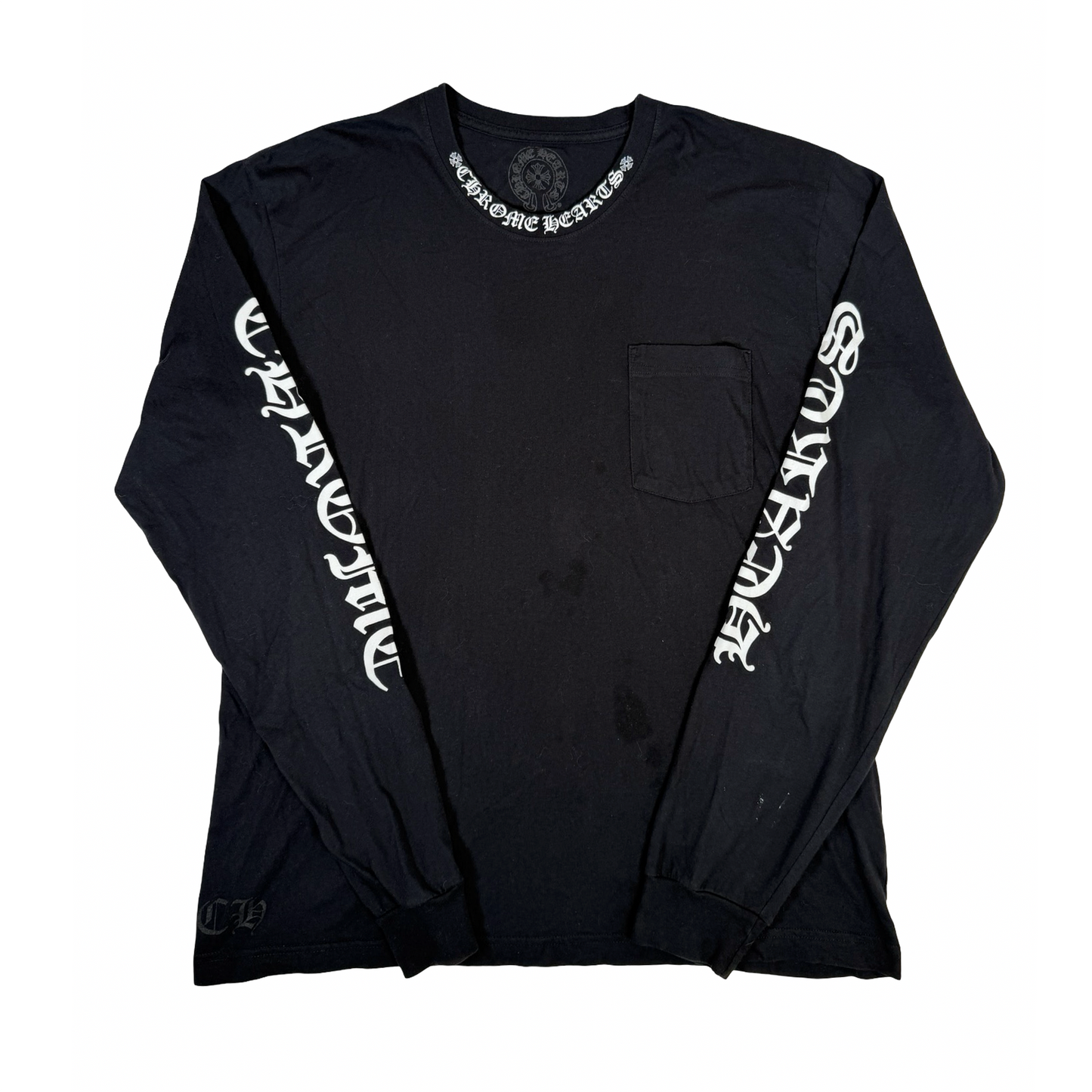 Chrome Hearts Neck Logo Long Sleeve Pocket T-Shirt Black White [USED] - XL (Used)