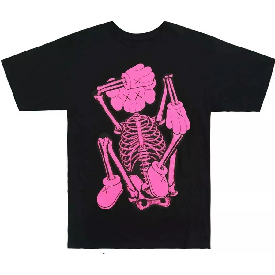 Kaws Skeleton New Fiction T-shirt Black Pink