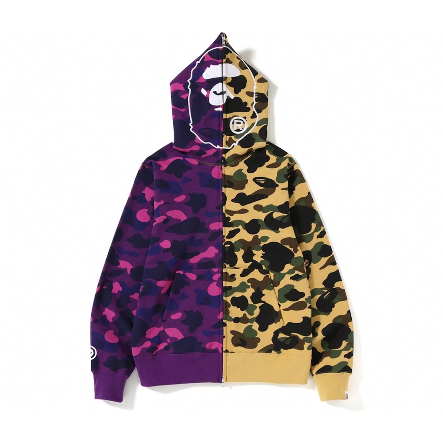 BAPE 1st x Color Camo 2nd Ape Half Full Zip Hoodie Yellow/Purple [USED] - XXL (Used)