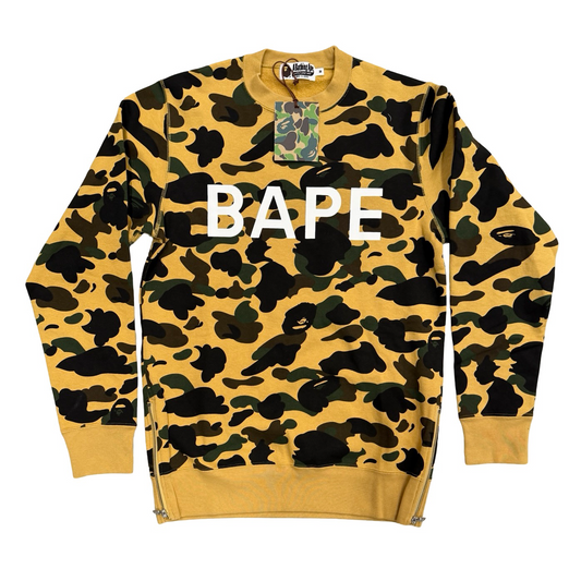 Bape A Bathing Ape Men's Camo Crewneck Side Zip Sweatshirt Yellow