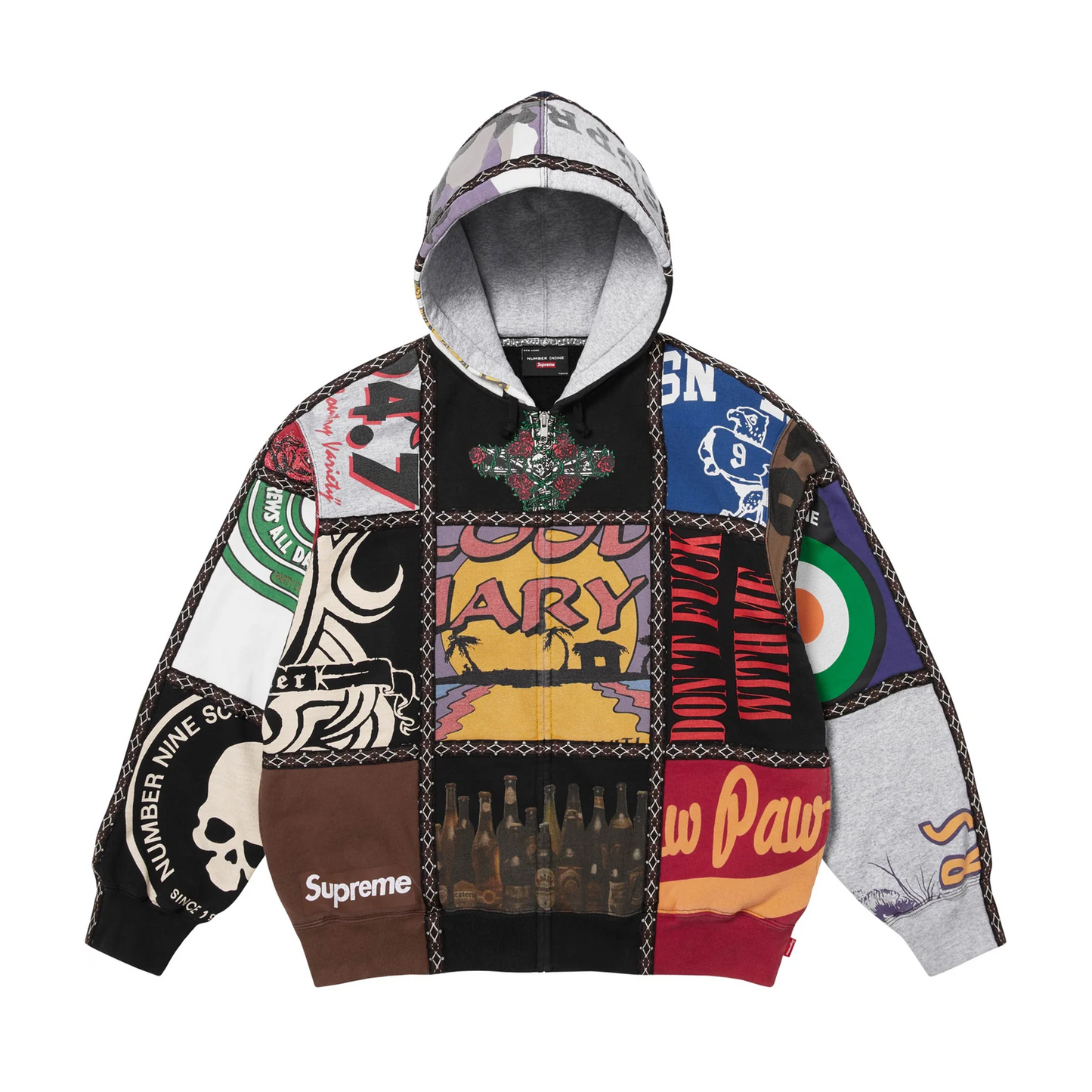 Supreme Number (N)ine Patchwork Zip Up Hooded Sweatshirt Multicolor