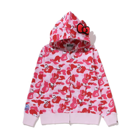 BAPE x Sanrio Characters Hello Kitty Camo Full Zip Hoodie (Ladies) Pink
